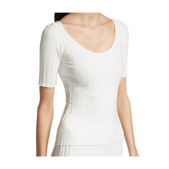 SIMON MILLER RIB VISTA SCOOP NECK WHITE TOP - Picture 1 of 12